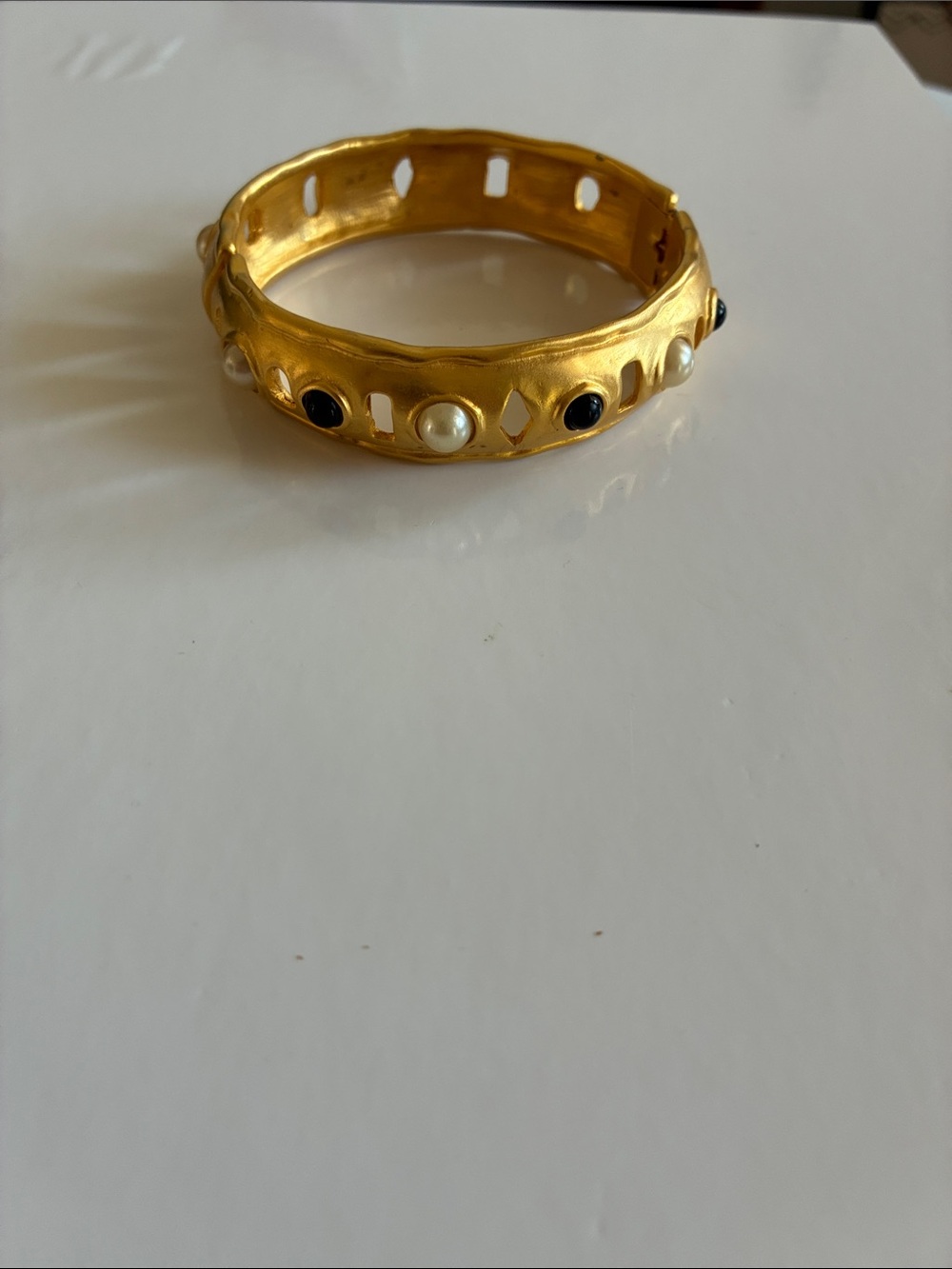 Vintage Possible Julie Vos Gold Hinge Bangle with Pearls and Black Stones
